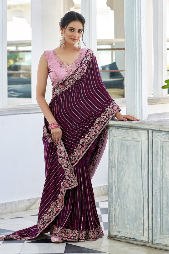 Karagiri Purple Apricot Saree With Blouse Piece