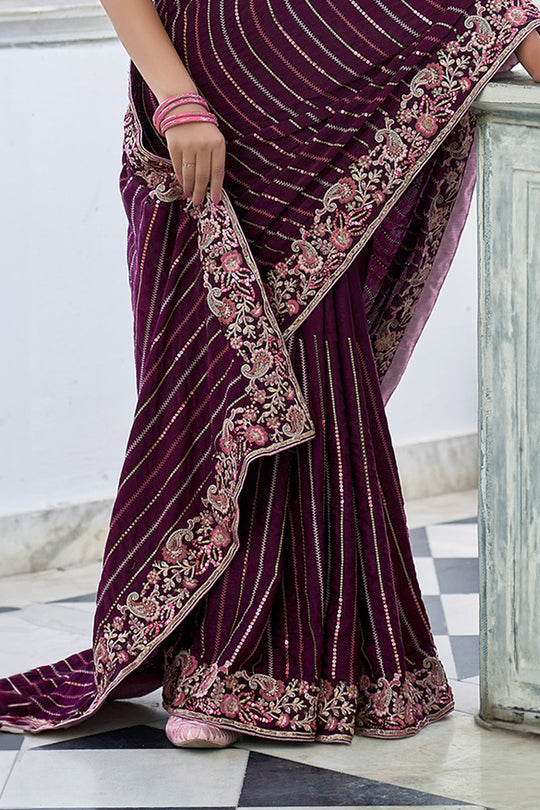 Karagiri Purple Apricot Saree With Blouse Piece