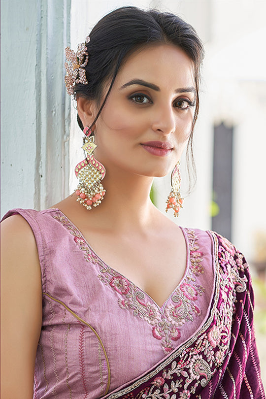 Karagiri Purple Apricot Saree With Blouse Piece
