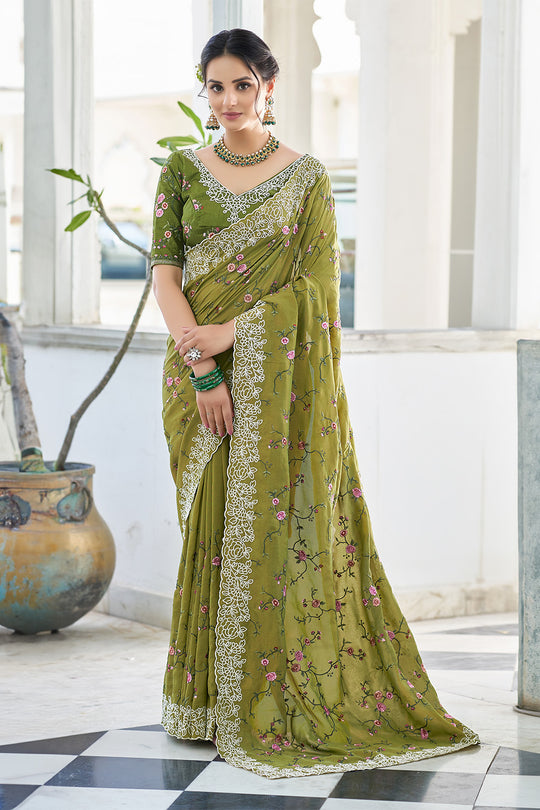 Karagiri Green Ghadwal Silk Saree With Blouse Piece