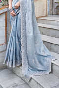 Karagiri Sky Blue Martini Silk Saree With Blouse Piece