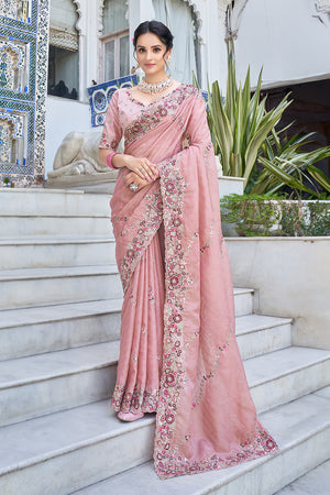 Karagiri Peach Saree With Blouse Piece