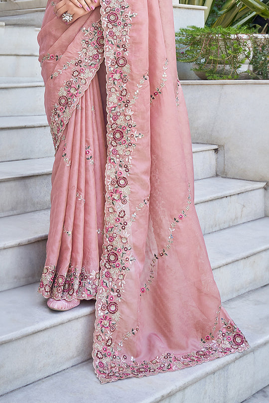 Karagiri Peach Saree With Blouse Piece