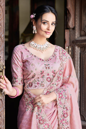 Karagiri Peach Saree With Blouse Piece