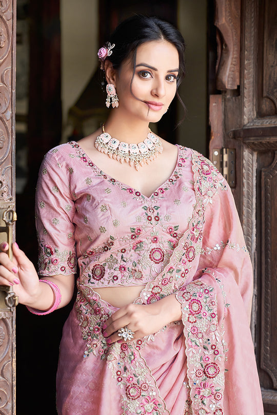 Karagiri Peach Saree With Blouse Piece