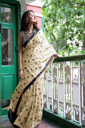 Cream Pure Cotton Block Printed Saree Saree With Blouse Piece