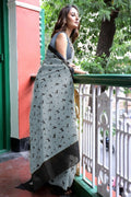 Gery Pure Cotton Block Printed Saree Saree With Blouse Piece