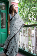Gery Pure Cotton Block Printed Saree Saree With Blouse Piece