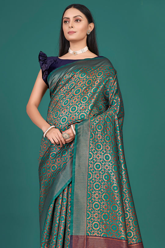 Teal Green Banarasi Saree