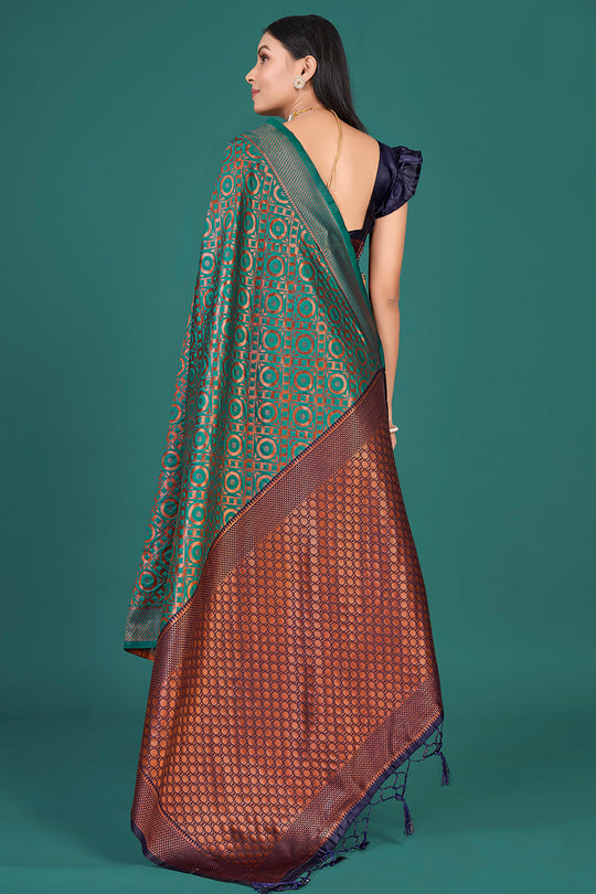 Teal Green Banarasi Saree