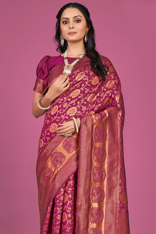 Magenta Pink Banarasi Saree