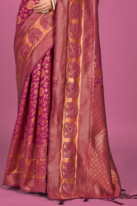 Magenta Pink Banarasi Saree