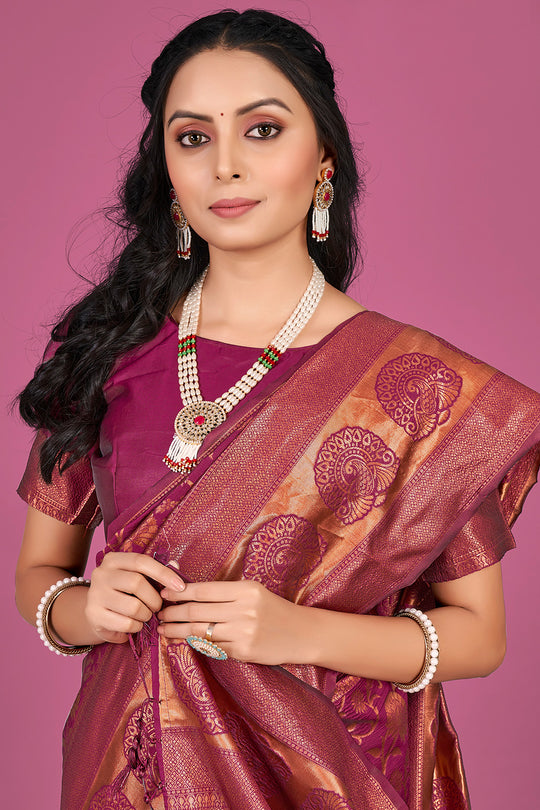 Magenta Pink Banarasi Saree