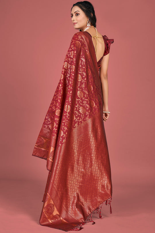 Ruby Red Banarasi Saree