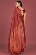 Womens Kanjivaram Silk Red Saree With Blouse Piece