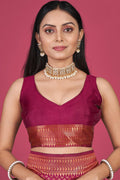 Womens Kanjivaram Silk Pink Saree With Blouse Piece