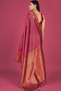 Womens Kanjivaram Silk Pink Saree With Blouse Piece