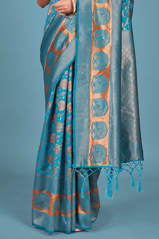 Cyan Blue Banarasi Saree