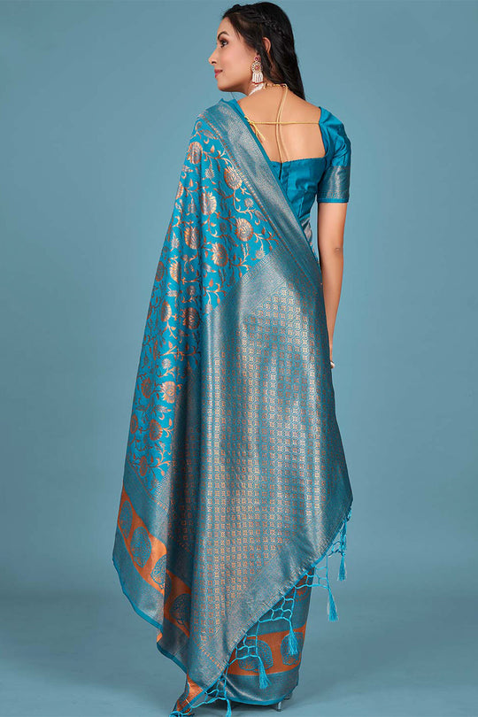 Cyan Blue Banarasi Saree