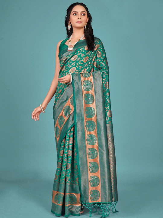 Teal Green Banarasi Saree