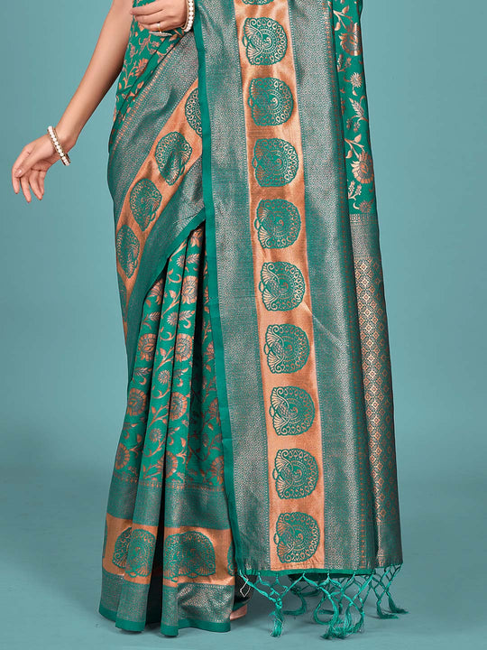 Teal Green Banarasi Saree