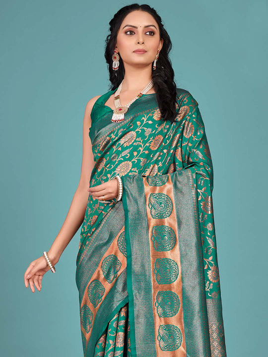 Teal Green Banarasi Saree