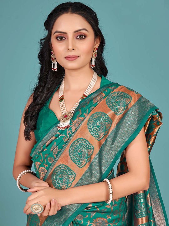 Teal Green Banarasi Saree