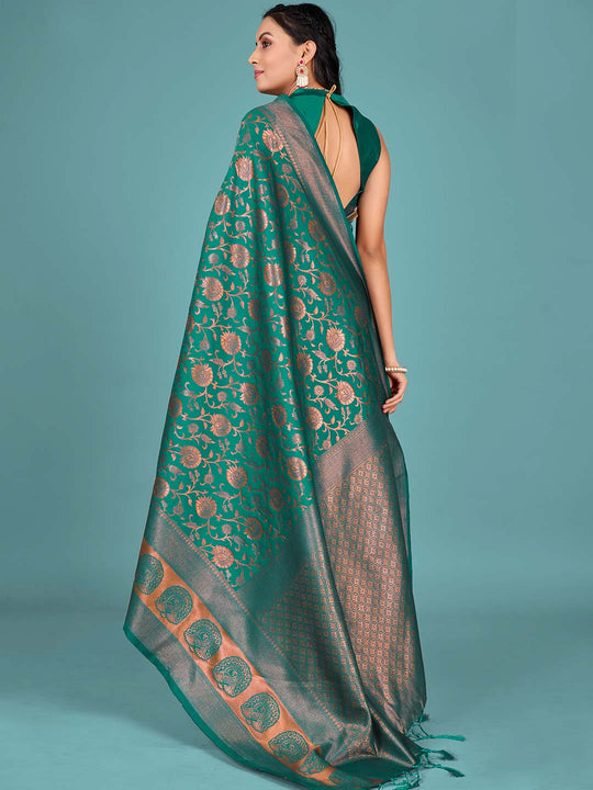 Teal Green Banarasi Saree