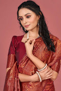 Burnt Orange Banarasi Saree