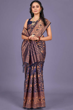 Womens Banarasi Silk Saree With Blouse Piece