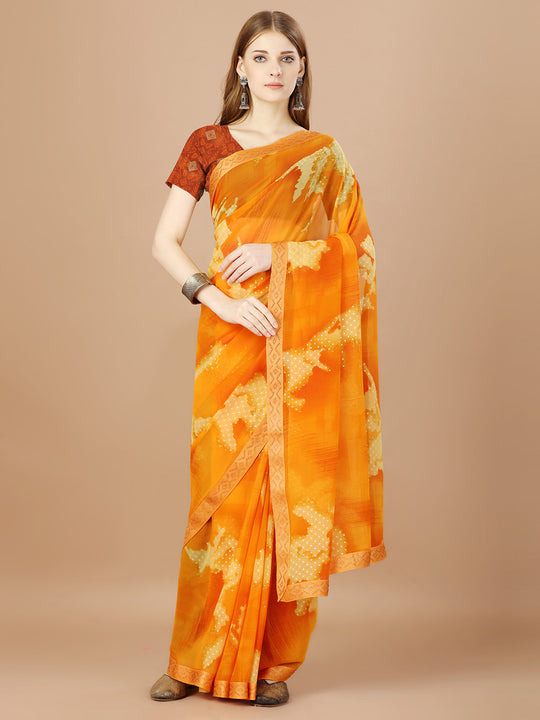 Yellow Georgette Festive Wear Saree With Blouse Piecde