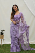 Purple Organza Saree with Purple Blouse Piece