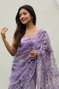 Purple Organza Saree with Purple Blouse Piece