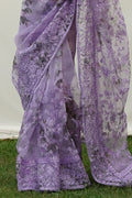 Purple Organza Saree with Purple Blouse Piece