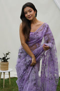 Purple Organza Saree with Purple Blouse Piece