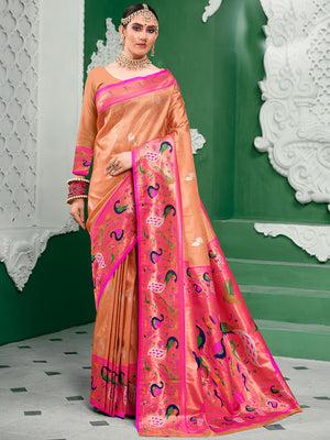 Pink And Orange Paithani Saree