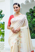 Cream Silk Blend Saree With Blouse Piece