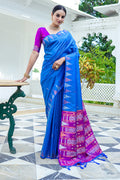 Teal Silk Blend Saree With Blouse Piece