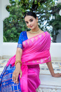 Pink Silk Blend Saree With Blouse Piece