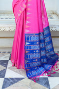 Pink Silk Blend Saree With Blouse Piece