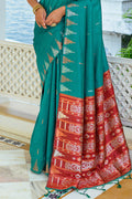 Teal Silk Blend Saree With Blouse Piece