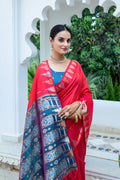 Red Silk Blend Saree With Blouse Piece
