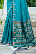 Sea Green Silk Blend Saree With Blouse Piece