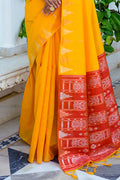 Yellow Silk Blend Saree With Blouse Piece