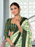 Green Pure Cotton Fancy Hand Block Print Saree With Blouse Piece