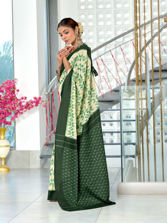 Green Pure Cotton Fancy Hand Block Print Saree With Blouse Piece