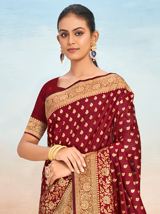 Maroon Silk Saree With Blouse Piece