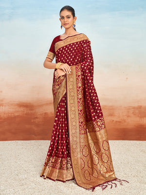 Maroon Silk Saree With Blouse Piece