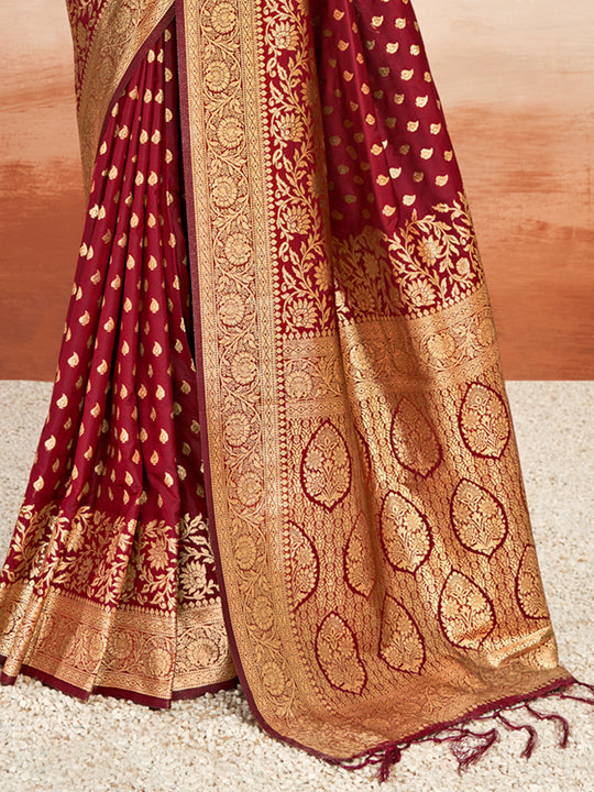Maroon Silk Saree With Blouse Piece