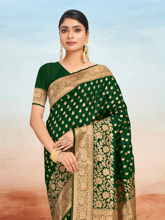 Green Silk Saree With Blouse Piece